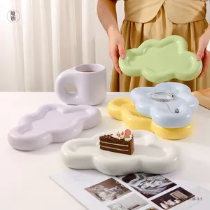 Recipiente prato sobremesa cupcake nuvem, placas molhadoras coloridas de cerâmica, sobremesa