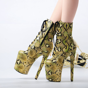 PU Zapatos Tacones Mujer Talons 20CM Snake Pattern <b>Pole</b> <b>Dance</b> Shoes Platform Stripper Heels Model Women's Ankle Boots - Product Image 5