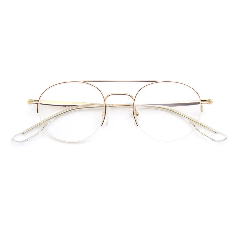 ハイエンド超軽量ダブルポンアイウェアメタルハーフリム男性女性光学眼鏡眼鏡フレーム2021