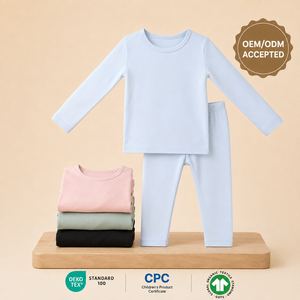 Ensemble décontracté 2 pièces respirant pour enfants : haut à manches longues uni et leggings à col rond pour tout-petits, idéal pour le printemps - Product Image 1