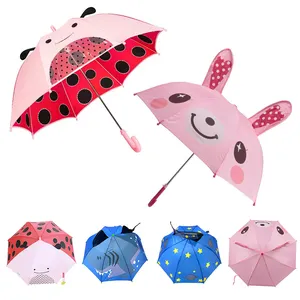 Customized Children's Lovely Lady Bug Umbrella 3D Animals Pongee Plastic Iron 3D Animals Kid Umbrella Logo Print Cartoon