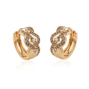 95195 venda quente senhoras populares jóias simples elegante zircão pavimentadas brincos de argola de ouro