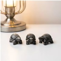 Mini Sculpture de Tortue en Obsidienne Naturelle Forme Libre, Sculptée à la Main, pour Décoration Maison et Bureau, Vente en Gros