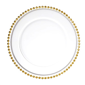Set di Piatti di Lusso in Vetro Trasparente con Perline, 8 10 13 Pollici, Bordo Argento o Oro per Cucina, Hotel o Cene di Matrimonio - Product Image 1