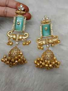 Contemporary Gold-Plated Drop Earrings Trendy Brass <b>Jewellery</b> Set for Casual India Ethnic Office Wear - Product Image 3