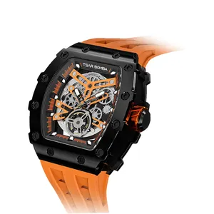 최고 브랜드 멋진 남자 시계 럭셔리 기계식 자동 시계 스켈레톤 다이얼 실리콘 남성 손목 시계