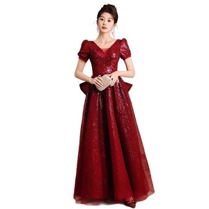 <b>Red</b> <b>Sequined</b> Evening Gown Sweetheart Neckline Empire Waist Claret Color Coming Of Age Ceremony Dress - Product Image 5
