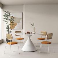 Table à manger en pierre frittée de style français Blanc pur Table moderne minimaliste pour petits appartements Ensemble table et chaises de salle à manger
