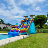 Toboggan aquatique gonflable robuste à double piste pour fêtes au bord de la piscine, toboggan aquatique commercial avec piscine intégrée