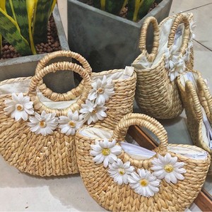 Handmade Straw Tote Bag Woven <b>Half</b> Moon Shoulder Crossbody Bag Floral Decoration for Beach Travel Women - Product Image 3