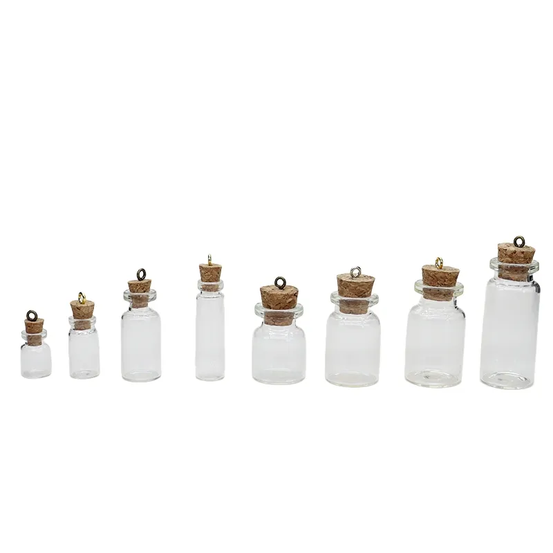 1ML 3ML 5ML MiNi small glass Wishing Bottles with eye hook cork empty glass vial small Message Bottle with cork, drifting vial