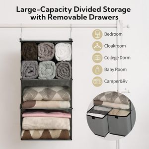Hanging Closet Organizer With Drawers 33x15x85cm Foldable Fabric Storage For Bedroom Clothing - Product Image 5