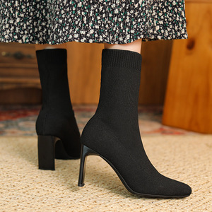 Nouvel arrivage de <span class=keywords><strong>bottes</strong></span> mi-mollet tricotées pour femmes <span class=keywords><strong>bottes</strong></span> à talon large extensible de 7cm pour femmes <span class=keywords><strong>chaussettes</strong></span> d'automne pour femmes <span class=keywords><strong>bottes</strong></span> pour femmes chaussures de chaussures Botas pour femmes - Product Image 5