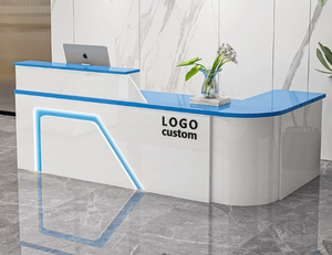 Comptoir de réception moderne blanc pour hôtel, salon ou bureau, avec logo personnalisé, table d'accueil commerciale - Product Image 2