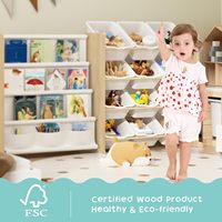 Étagère multifonctionnelle de rangement pour jouets en bois pour enfants avec 16 bacs en plastique Organisateur de jouets pour enfants