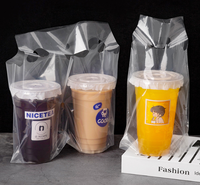 Sacs en plastique transparents pour emporter café, soupe, bubble tea, avec poignée, pour livraison, porte-bubble tea