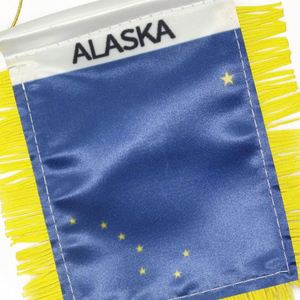 Custom Alaska State Satin Pennant Flag Digital Printed Car Mini <b>Banner</b> with Yellow Tassels Made of Polyester and Plastic - Product Image 5