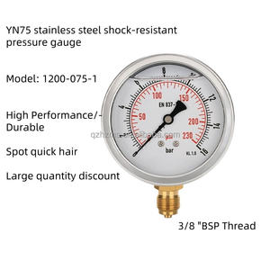 Manômetro Hidráulico Radial de Aço Inoxidável à Prova de Choque com Óleo 1200 0-16 bar 3 Meses de Garantia 0.35kg Vibração - Product Image 2