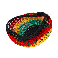 PARTYMENT Gorro de punto tipo Kufi Rasta con bordado 3D, tejido común, estilo Jamaica, elástico, color arcoíris, étnico africano, con red para el pelo