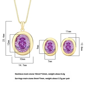 High Quality Eco-friendly Copper Oval Cut 10*12-7*9mm Purple Zircon Gold Plated Bezel Setting Necklace <b>Earrings</b> <b>Set</b> Jewelry <b>Set</b> - Product Image 2