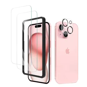 2 paket yükleme aracı tam kavisli 2.5D 9h temperli cam ekran koruyucu Iphone 15 için