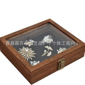 กล่องแสดงเครื่องประดับไม้ทรงสี่เหลี่ยมฝาอะคริลิคสำหรับใช้บนเดสก์ท็อป - Product Image 1