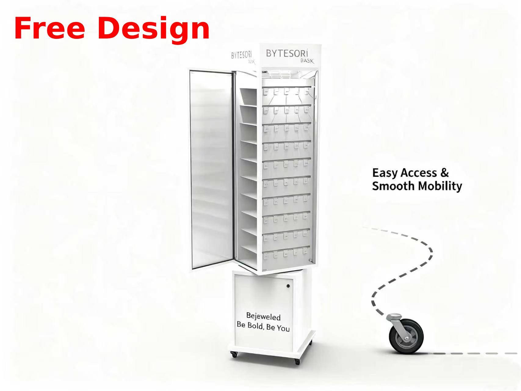 Metal Based Floor Jewelry Display Stand with Lockable Storage for Retail Jewelry Outlets — view 3