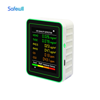 Détecteur de qualité de l'air Safewill SW-AM26 6-en-1, détection PM2.5/PM10/HCHO/TVOC/CO2/formaldéhyde, batterie lithium-ion, indice de protection IP54