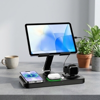 Station de charge sans fil magnétique pliable 5 en 1 avec câble rétractable, charge rapide 15W, support pour téléphone et tablette
