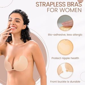 2 paires de soutiens-gorge adhésifs sans bretelles pour femmes, couvre-tétons en silicone réutilisables invisibles pour robes - Product Image 3