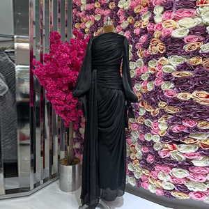 Robe longue plissée à manches longues pour femme avec traîne amovible - Robe de soirée en mousseline transparente tendance - Product Image 6