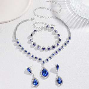 Ensemble de bijoux de mode pour femmes en cristal bleu, plaqué argent, trois pièces, classique et élégant, pour <span class=keywords><strong>mariage</strong></span> - Product Image 6