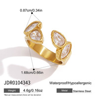 Bague martelée en acier inoxydable avec pierre en zircon, design de luxe unique pour femmes, vente en gros