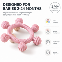 Anneau de dentition en silicone texturé, sphères à bords ondulés, jouet doux pour l'exploration tactile du bébé