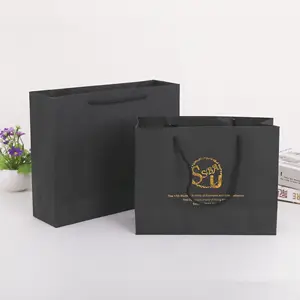 制造商黄金阻挡豪华礼品袋定制黑色购物纸袋，带您自己的标志，带手柄