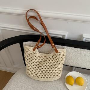Bolso de mano de paja tejida para mujer, color blanco roto, con hebilla magnética, cuadrado horizontal, para el día a día, para ir al trabajo, para la playa, para vacaciones, verano 2024 - Product Image 2