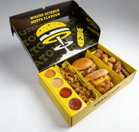 Boîte à compartiments personnalisée éco-responsable pour mini-smash burger avec coupelle à sauce, emballage pour poulet frit, wraps et frites, pour restauration rapide