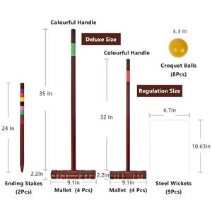 Ensemble de jeu pour pelouse et jardin Ensemble de croquettes pour 8 joueurs avec 35 pouces de luxe Taille réglementaire Maillets en bois de caoutchouc Ensemble de <span class=keywords><strong>croquet</strong></span> pour adultes - Product Image 3