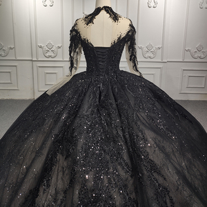 9979 New Sexy Autumn and Winter Sexy <b>Black</b> Gown Long-Sleeved Beading Evening Gown - Product Image 6