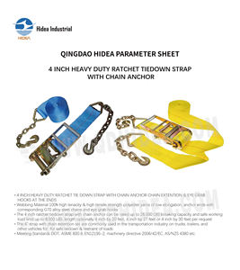 Correa de Amarre HIDEA de Poliéster con Hebilla de Trinquete y Anclaje de <span class=keywords><strong>Cadena</strong></span>, 8,500 lb, 4 Pulgadas, Accesorios de Control de Carga de Alta Resistencia - Product Image 2