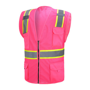 <span class=keywords><strong>Gilet</strong></span> de sécurité réfléchissant <span class=keywords><strong>rose</strong></span> 100% polyester avec logo personnalisé, veste de travail pour la sécurité routière et la sécurité au travail - Product Image 4