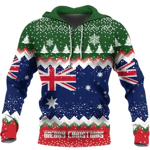 圣诞连帽衫男士澳大利亚国旗印花升华连帽衫圣诞高品质超大男士超大连帽衫