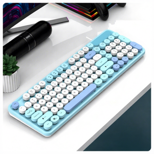 Cute Retro 104-Key Colorful Round Keycaps Wireless RF Combo Keyboard and <b>Mouse</b> Set with Ergonomic Design for Gaming - Product Image 5