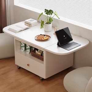 Creamy Style Foldable Coffee Table With Drawer And Wheels For Small Living Room Or Balcony Use - Product Image 2