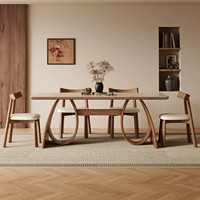 Table à manger rectangulaire moderne en pierre frittée avec base en bois massif, ensemble de table à manger pour la maison avec chaises rembourrées