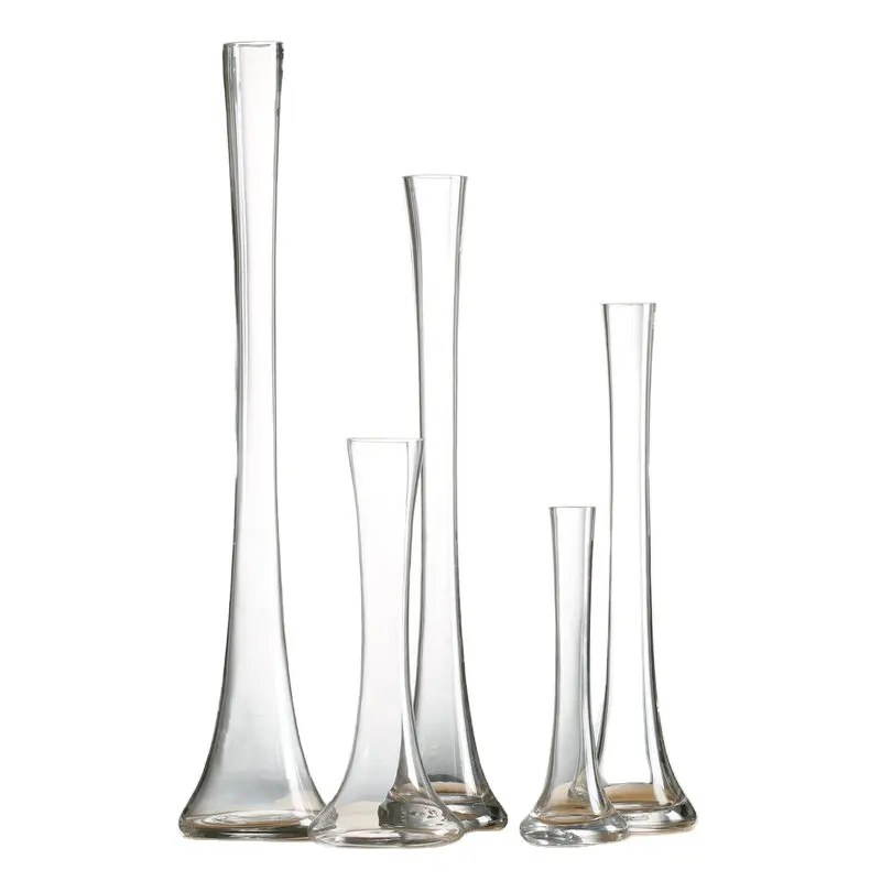 羽、蝶、蘭、結婚式のテーブル装飾ボトルが付いた透明なスリムなガラスの花瓶