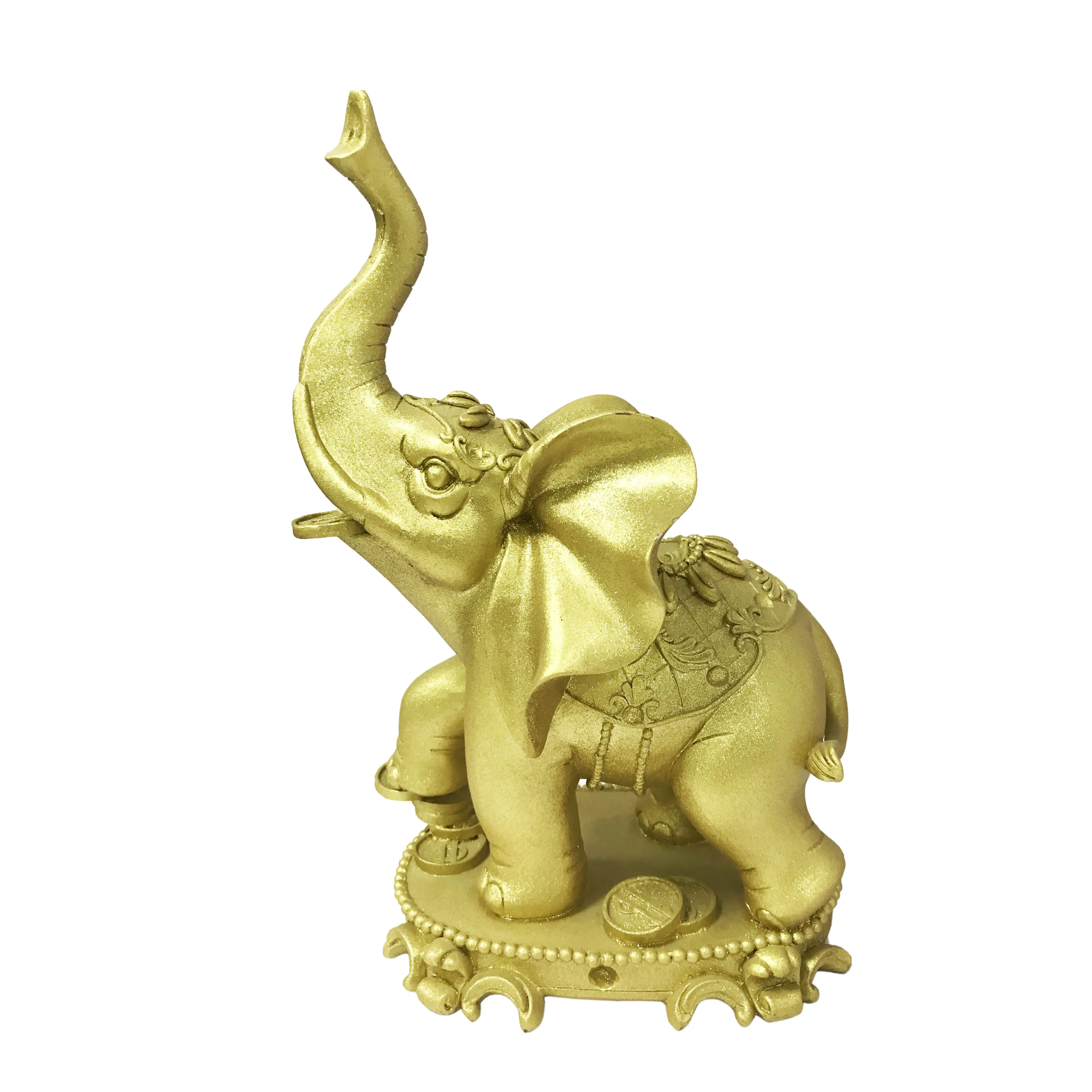 שרף מלאכת פיסול אמנות דתית Hindu זהב פליז ברונזה עושר מזל פיל בעלי החיים דקור פסלי