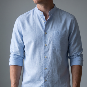 <span class=keywords><strong>Chemise</strong></span> Homme en Mélange Coton-<span class=keywords><strong>Lin</strong></span> Style Zen et Aérien, Col Mandarin, Texture Slub, <span class=keywords><strong>Chemise</strong></span> d'Été, Vente en Gros B2B, Source Globale de Vêtements - Product Image 1
