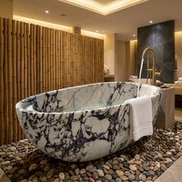 Baignoire en marbre Calacatta Viola massif sculpté à la main, style moderne et luxueux, JUNREN, baignoire en pierre naturelle pour salle de bain