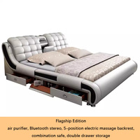 Meubles de chambre à coucher de luxe modernes Lit double king-size avec rangement Fabricant chinois Revêtement en cuir Cadre en bois Garantie de 3 ans